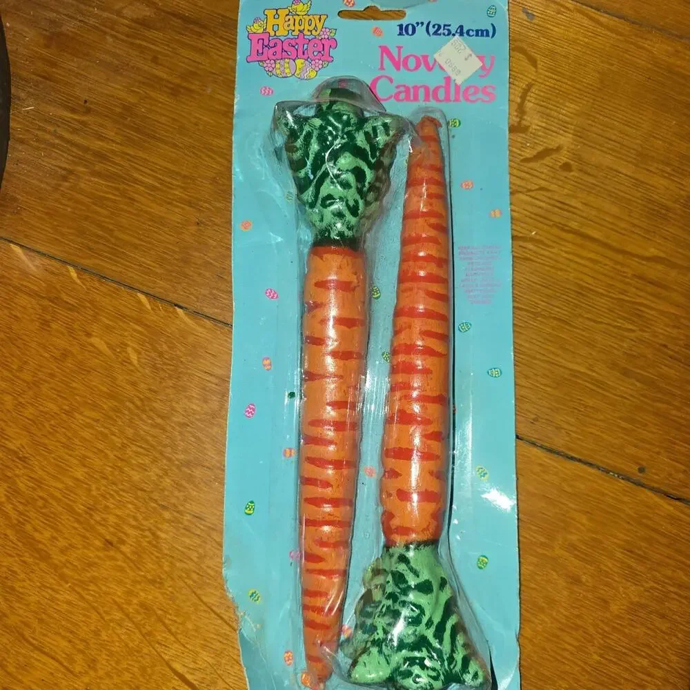 Vintage Carrot Taper Candles -Orange and Green-70s Candles